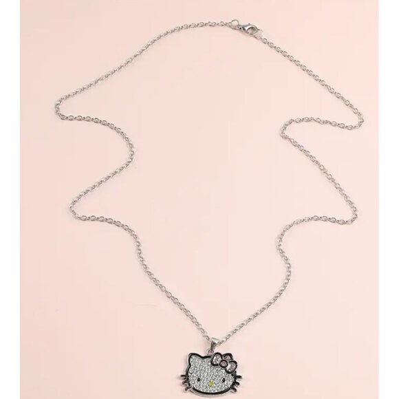 Hello Kitty Rhinestone Silver Pendant Necklace Sparkling Charm Adjustable Chain - Picture 4 of 7